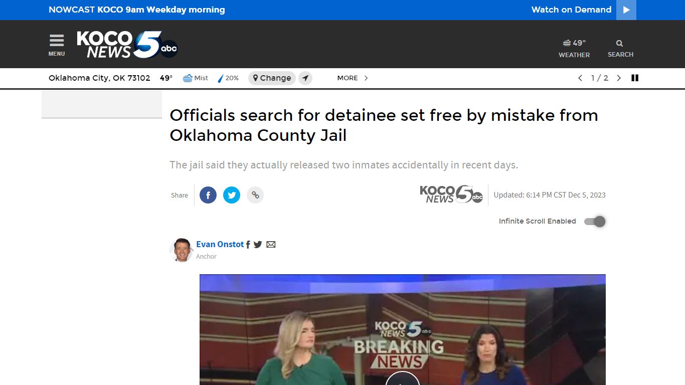 Officials search for detainee set free by mistake from Oklahoma County Jail